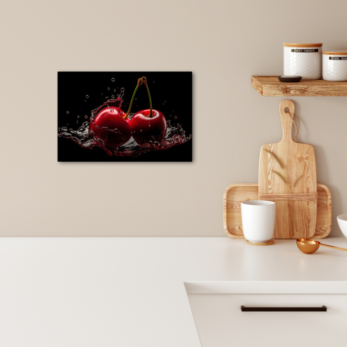 Kersen - Rood - Fruit - Water - Zwart KitchenYeah - Keuken - Canvas klein -sfeer1