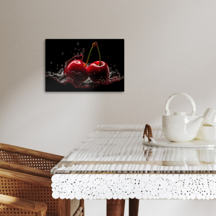 Kersen - Rood - Fruit - Water - Zwart KitchenYeah - Keuken - Canvas klein -sfeer3