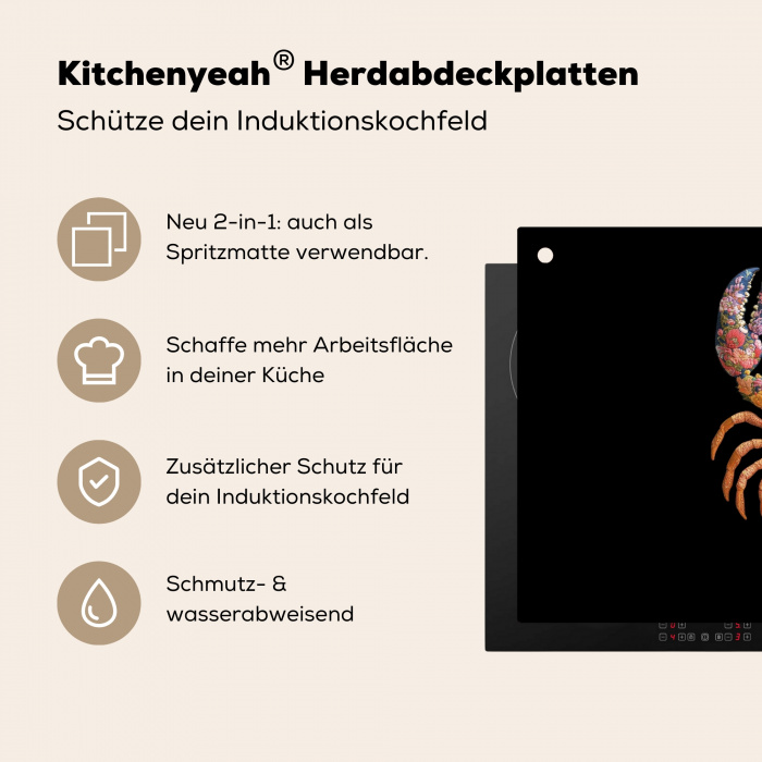 Kreeft - Borduur - Kleurrijk - Bloemen Inductie beschermer vinyl 3mm klein -zzzzzzusp-haakje_DE