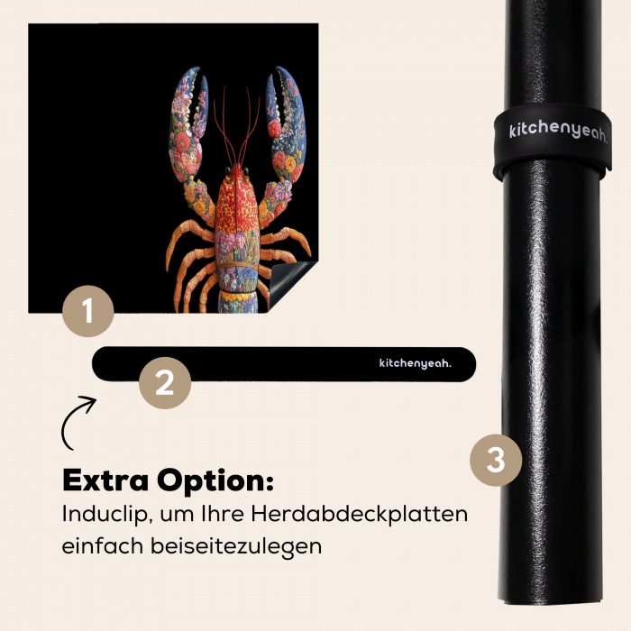 Kreeft - Borduur - Kleurrijk - Bloemen Inductie beschermer vinyl 3mm klein -zzzzzzz-induclip_DE