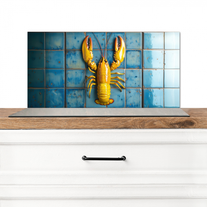 Kreeft - Geel - Blauw - Tegels Spatscherm Aluminium klein -3d_zonderpan