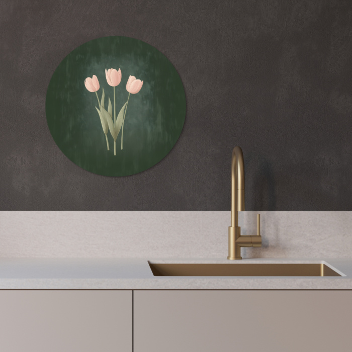 Tulpen - Liefde - Donkergroen KitchenYeah - Keuken - Wandcirkel Forex klein -sfeer1