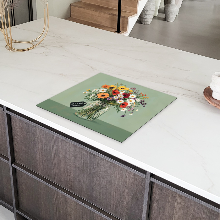 Bloemen - Vaas - Kaartje Inductie beschermer vinyl 3mm klein -sfeer8