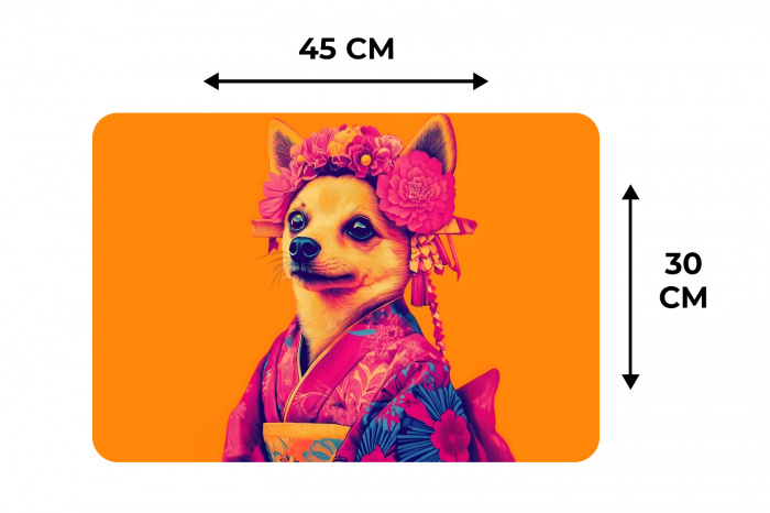 Kimono - Hondje - Bloemenkroon - Oranje Placemat vinyl groot -specs