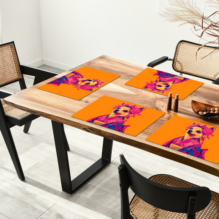 Kimono - Hondje - Bloemenkroon - Oranje Placemat vinyl groot -zzsfeer4_Kitchenyeah-website