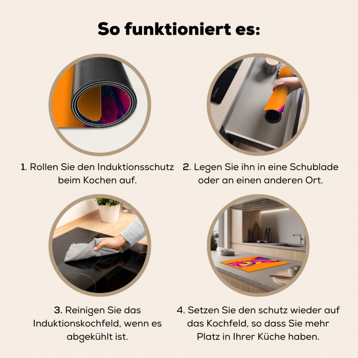 Kimono - Hondje - Bloemenkroon - Oranje Inductie beschermer vinyl 3mm middel -tsfeer9_DE