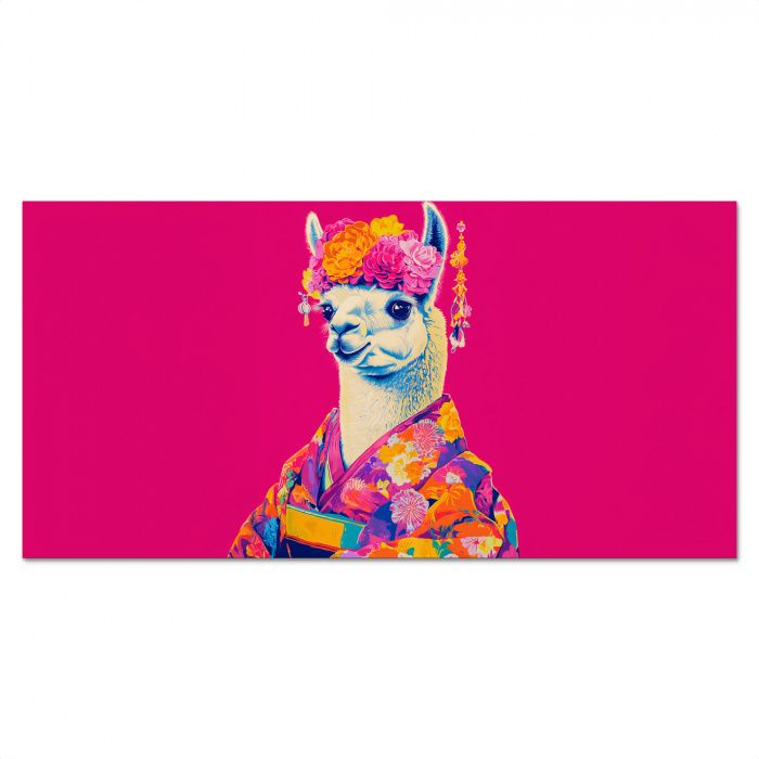 Lama - Kimono - Bloemenkrans - Felroze Spatscherm Aluminium klein -3d_volledig