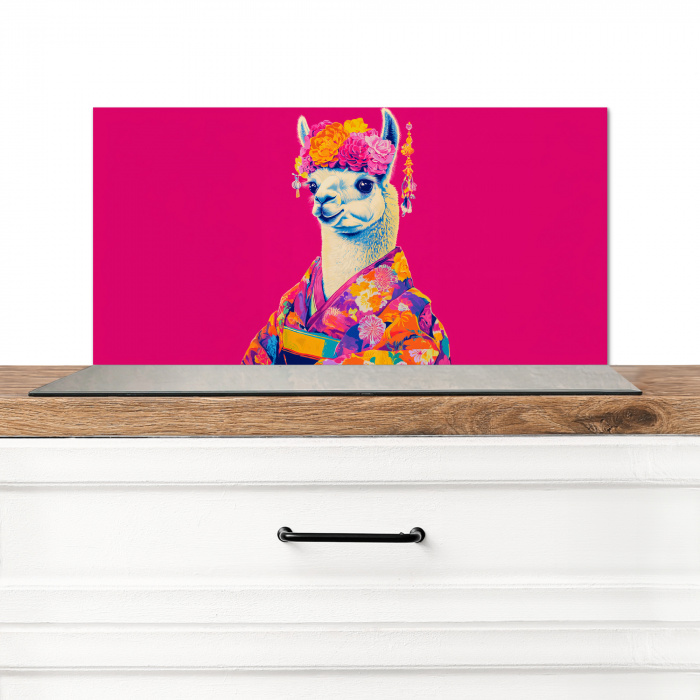Lama - Kimono - Bloemenkrans - Felroze Spatscherm Aluminium klein -3d_zonderpan