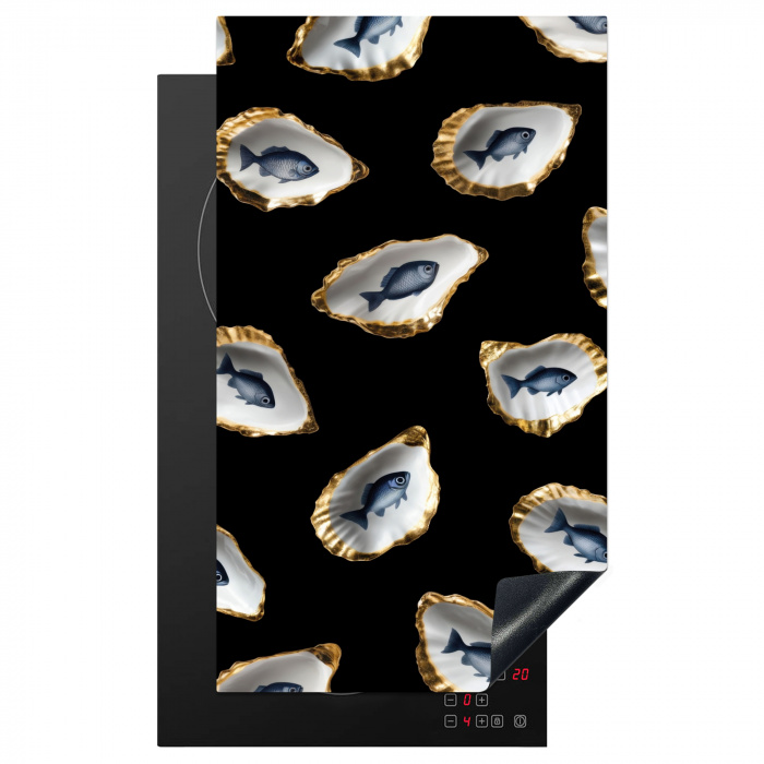 Oesters - Vissen - Blauw - Goud Inductie beschermer vinyl 3mm middel -3d
