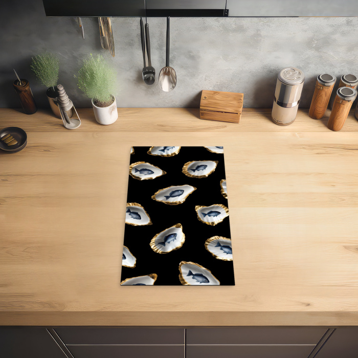 Oesters - Vissen - Blauw - Goud Inductie beschermer vinyl 3mm middel -sfeer5