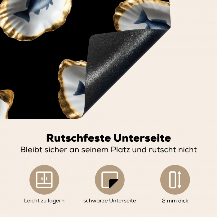 Oesters - Vissen - Blauw - Goud Inductie beschermer vinyl 3mm middel -tsfeer4_DE