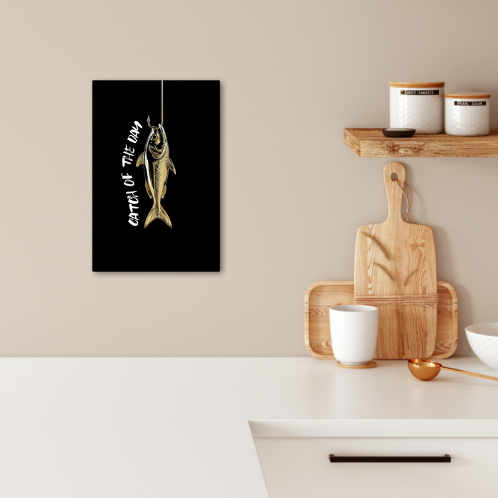 Vis - Zwart - Goud - Tekst KitchenYeah - Keuken - Canvas klein -sfeer1