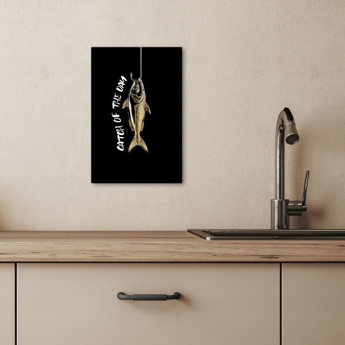 Vis - Zwart - Goud - Tekst KitchenYeah - Keuken - Canvas klein -sfeer2