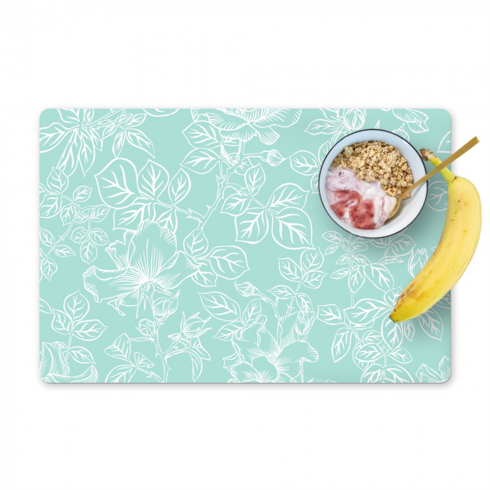 Mintgroene Botanische Ets Placemat vinyl groot -zzzproduct_Kitchenyeah-website