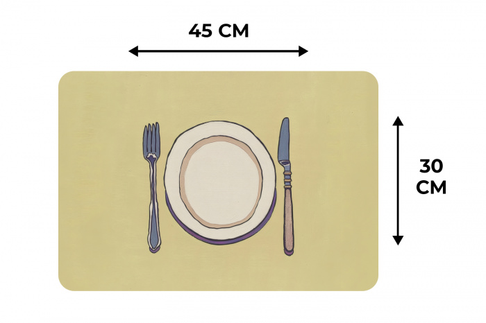 Illustratie - Bord - Bestek - Beige Placemat vinyl groot -specs