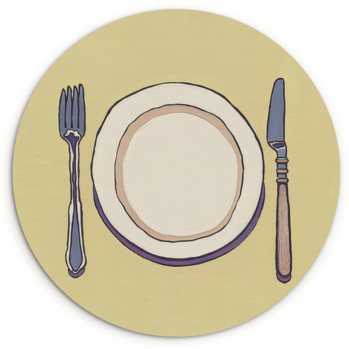 Illustratie - Bord - Bestek - Beige KitchenYeah - Keuken - Wandcirkel Forex klein -3d