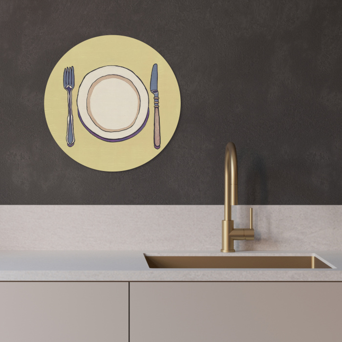 Illustratie - Bord - Bestek - Beige KitchenYeah - Keuken - Wandcirkel Forex klein -sfeer1