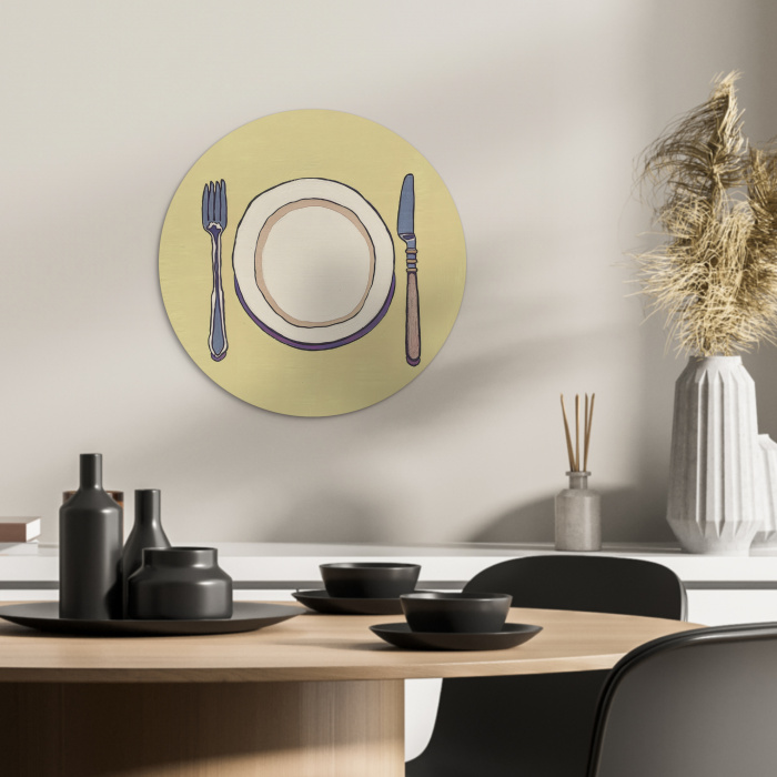 Illustratie - Bord - Bestek - Beige KitchenYeah - Keuken - Wandcirkel Forex klein -sfeer2