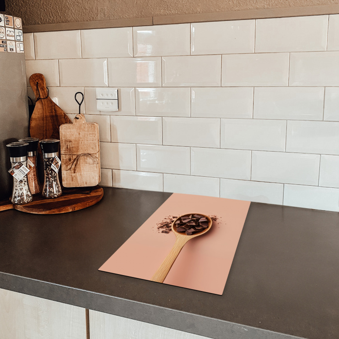 Chocola - Hout - Lepel Inductie beschermer vinyl 3mm middel -sfeer3
