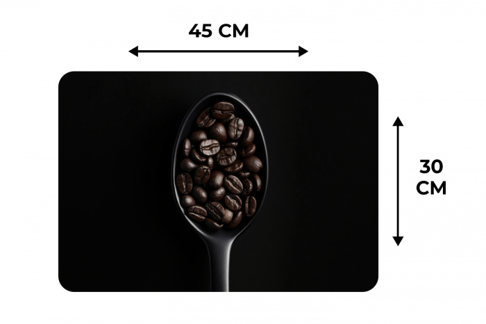 Koffiebonen - Lepel - Zwart Placemat vinyl groot -specs