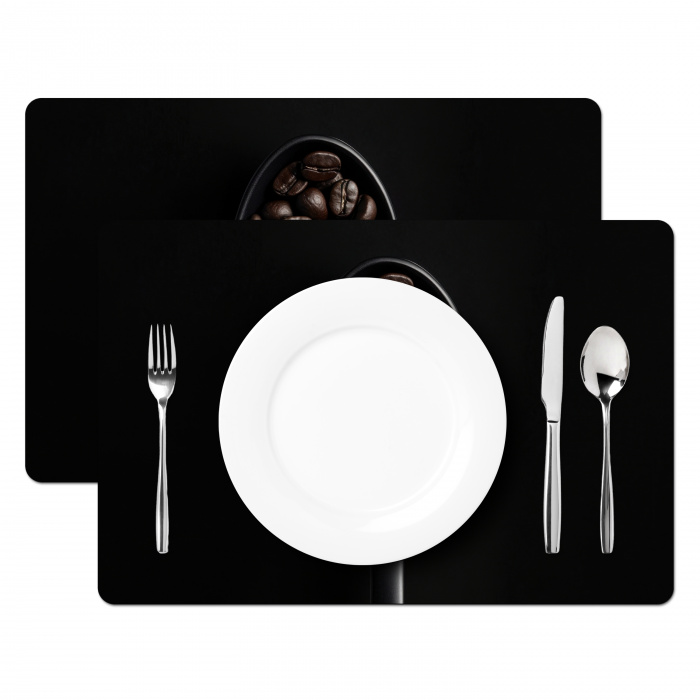 Koffiebonen - Lepel - Zwart Placemat vinyl groot -zzsfeer2_Kitchenyeah-website