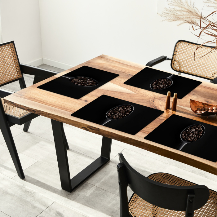 Koffiebonen - Lepel - Zwart Placemat vinyl groot -zzsfeer4_Kitchenyeah-website
