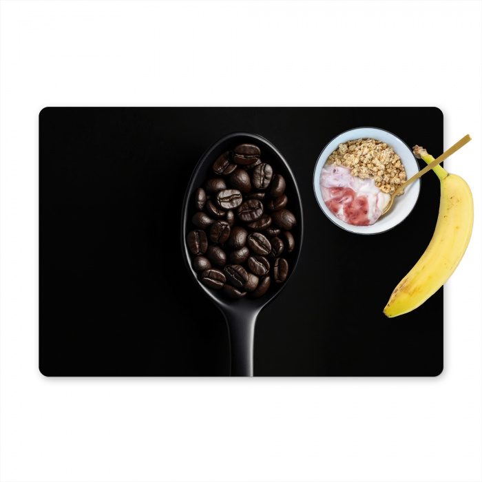 Koffiebonen - Lepel - Zwart Placemat vinyl groot -zzzproduct_Kitchenyeah-website