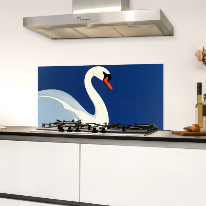 Zwaan - Wit - Snavel - Illustratie Spatscherm Aluminium klein -sfeer4