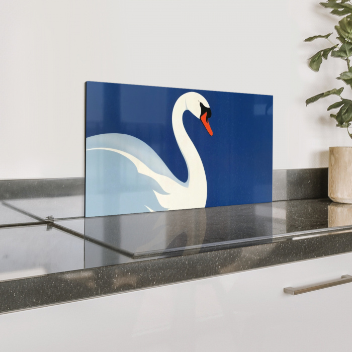 Zwaan - Wit - Snavel - Illustratie Spatscherm Aluminium klein -zzproduct_nieuw