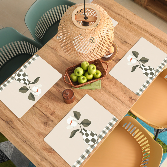 Vaas - Geruit - Groen - Bloem Placemat vinyl groot -zzsfeer5_Kitchenyeah-website