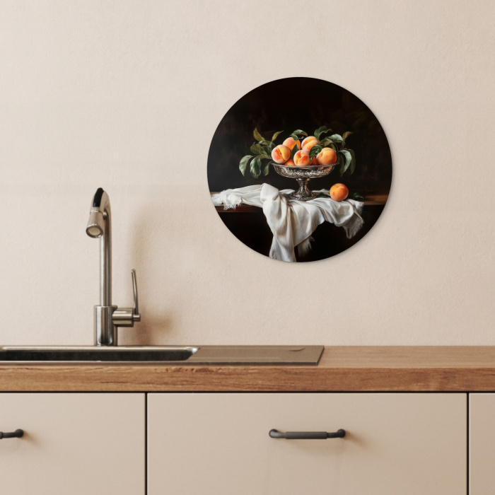 Stilleven - Perziken - Vintage KitchenYeah - Keuken - Wandcirkel Forex klein -sfeer3