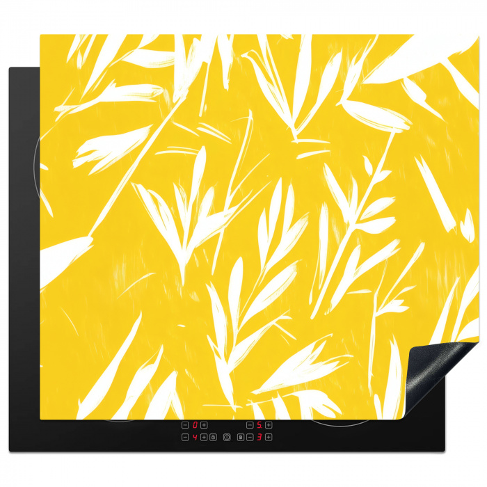 Abstract - Bladeren - Geel - Penseelstreken Inductie beschermer vinyl 3mm middel -3d