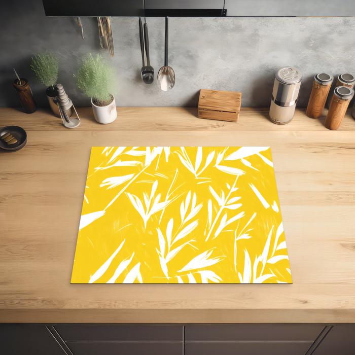 Abstract - Bladeren - Geel - Penseelstreken Inductie beschermer vinyl 3mm middel -sfeer5