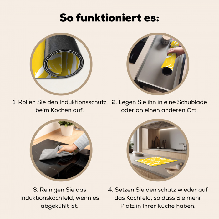 Abstract - Bladeren - Geel - Penseelstreken Inductie beschermer vinyl 3mm middel -tsfeer9_DE