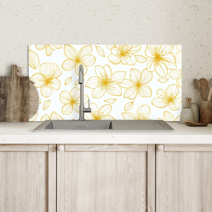 Bloemen - Patroon - Illustratie - Geel Spatscherm Aluminium klein -sfeer2