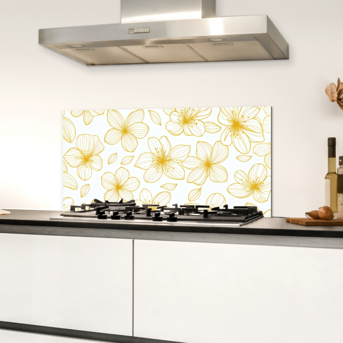 Bloemen - Patroon - Illustratie - Geel Spatscherm Aluminium klein -sfeer4