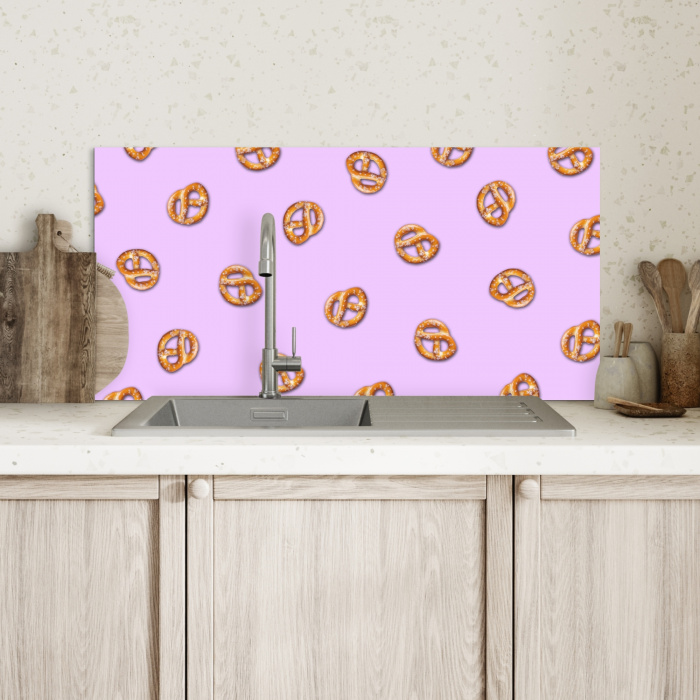 Pretzels - Eten - Paars Spatscherm Aluminium klein -sfeer2