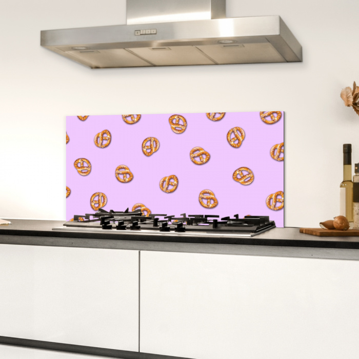 Pretzels - Eten - Paars Spatscherm Aluminium klein -sfeer4