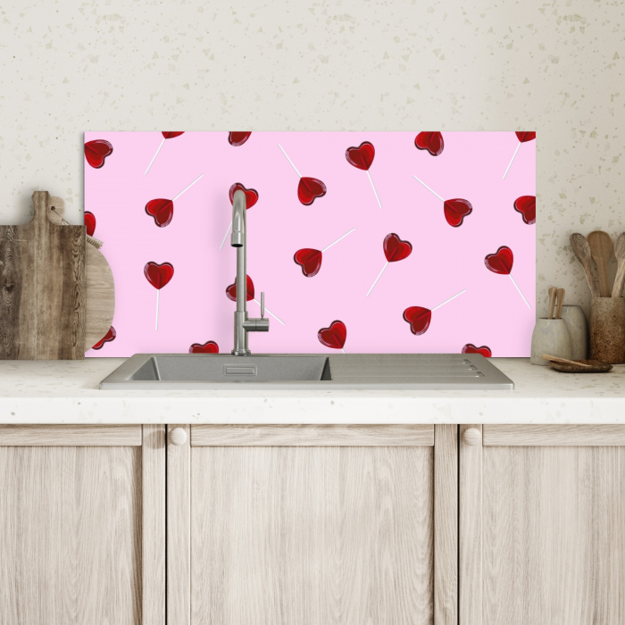Roze - Hart - Lolly - Snoep Spatscherm Aluminium klein -sfeer2