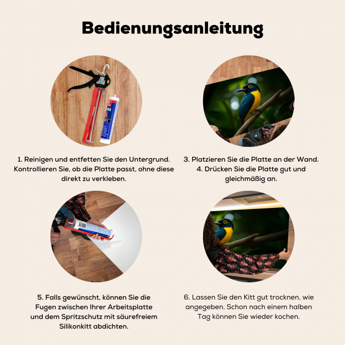 Vogel - Tak - Geel - Bladeren Spatscherm Aluminium klein -zgebruik_DE