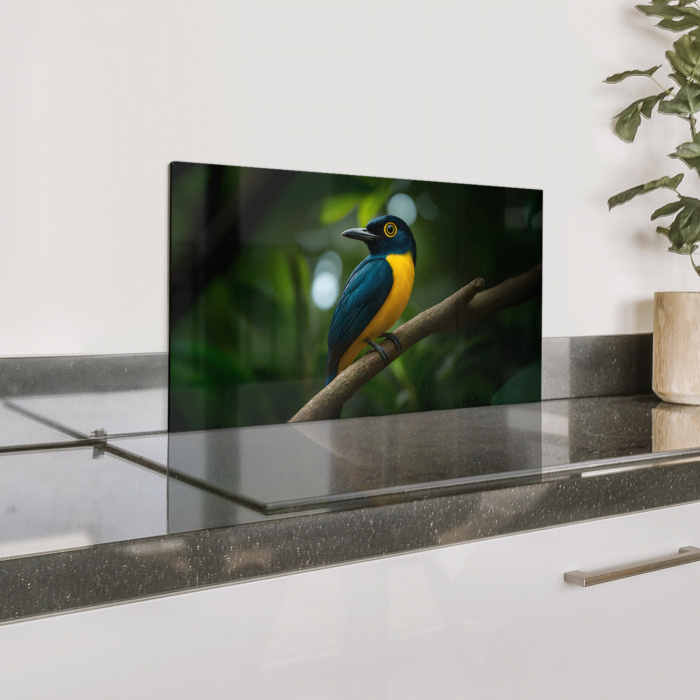 Vogel - Tak - Geel - Bladeren Spatscherm Aluminium klein -zzproduct_nieuw
