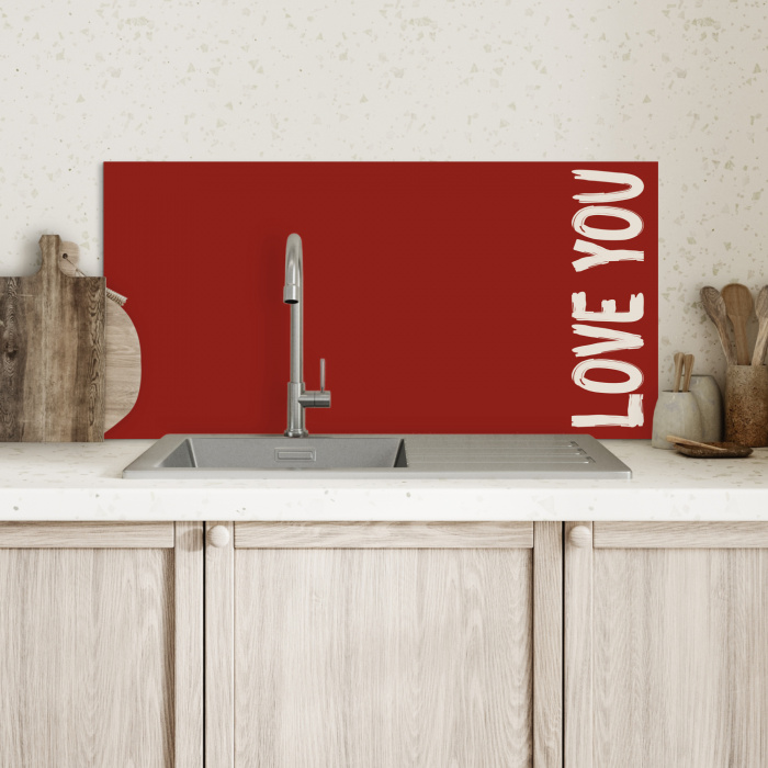 Schuin - Loveyou - Rood Spatscherm Aluminium klein -sfeer2
