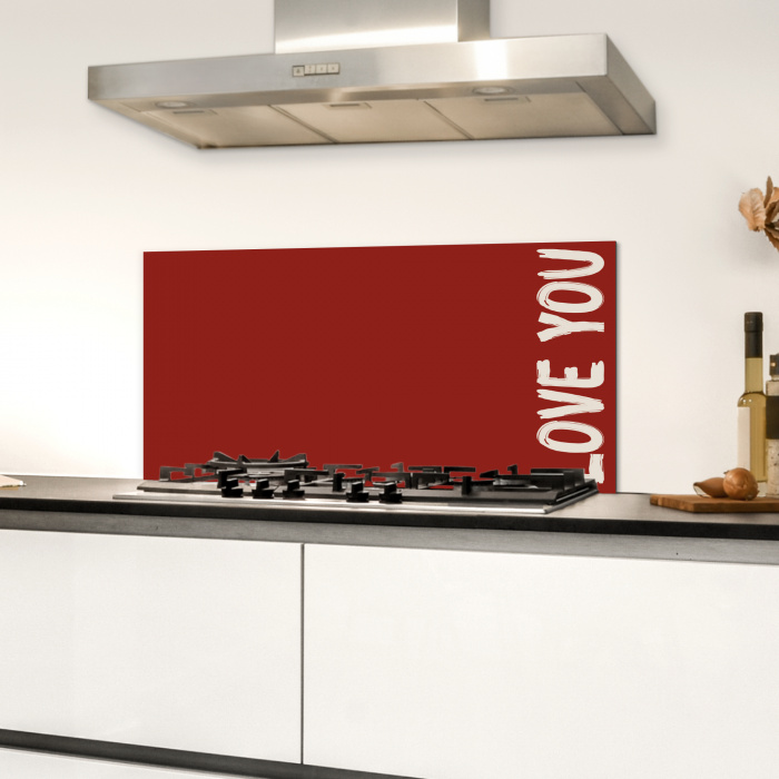 Schuin - Loveyou - Rood Spatscherm Aluminium klein -sfeer4