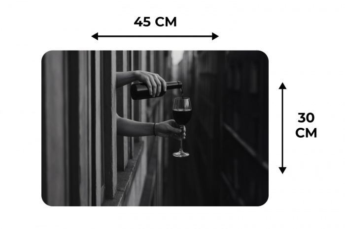 Wijnfles - Glas - Handen - Raam Placemat vinyl groot -specs
