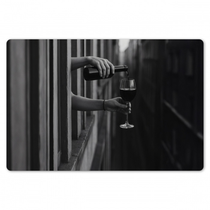 Wijnfles - Glas - Handen - Raam Placemat vinyl groot -zzsfeer1_Kitchenyeah-website