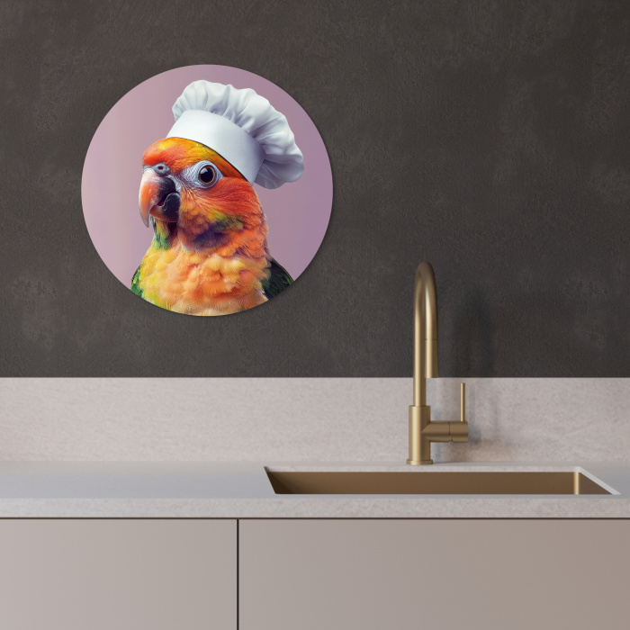 Papegaai - Koksmuts - Nieuwsgierig - Vogel KitchenYeah - Keuken - Wandcirkel Forex klein -sfeer1