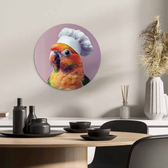 Papegaai - Koksmuts - Nieuwsgierig - Vogel KitchenYeah - Keuken - Wandcirkel Forex klein -sfeer2