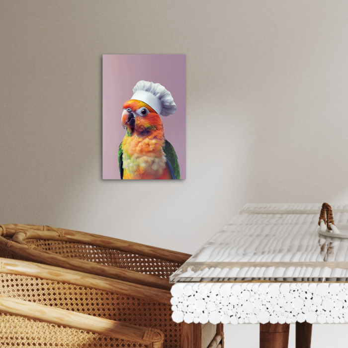 Papegaai - Koksmuts - Nieuwsgierig - Vogel KitchenYeah - Keuken - Canvas klein -sfeer3