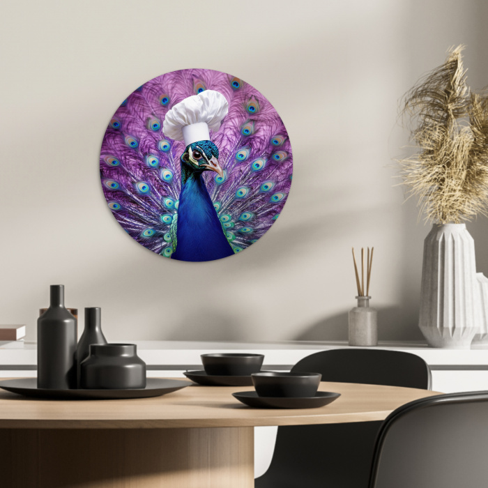 Pauw - Koksmuts - Cool - Paars KitchenYeah - Keuken - Wandcirkel Forex klein -sfeer2