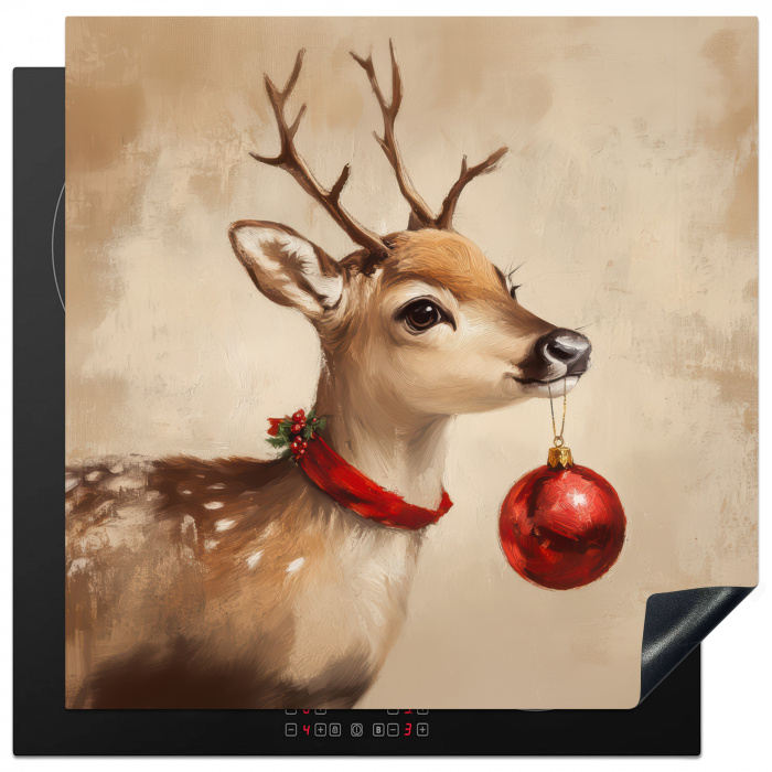 Kerst - Hert - Gewei - Kerstbal - Rendier Inductie beschermer vinyl 3mm middel -3d